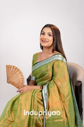 Indupriyaa Pista Temple Designe Handloom Tissue Cotton Saree